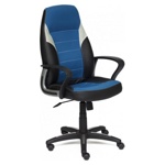 Кресло INTER, кож/зам/ткань, чер/синий/серый - фото